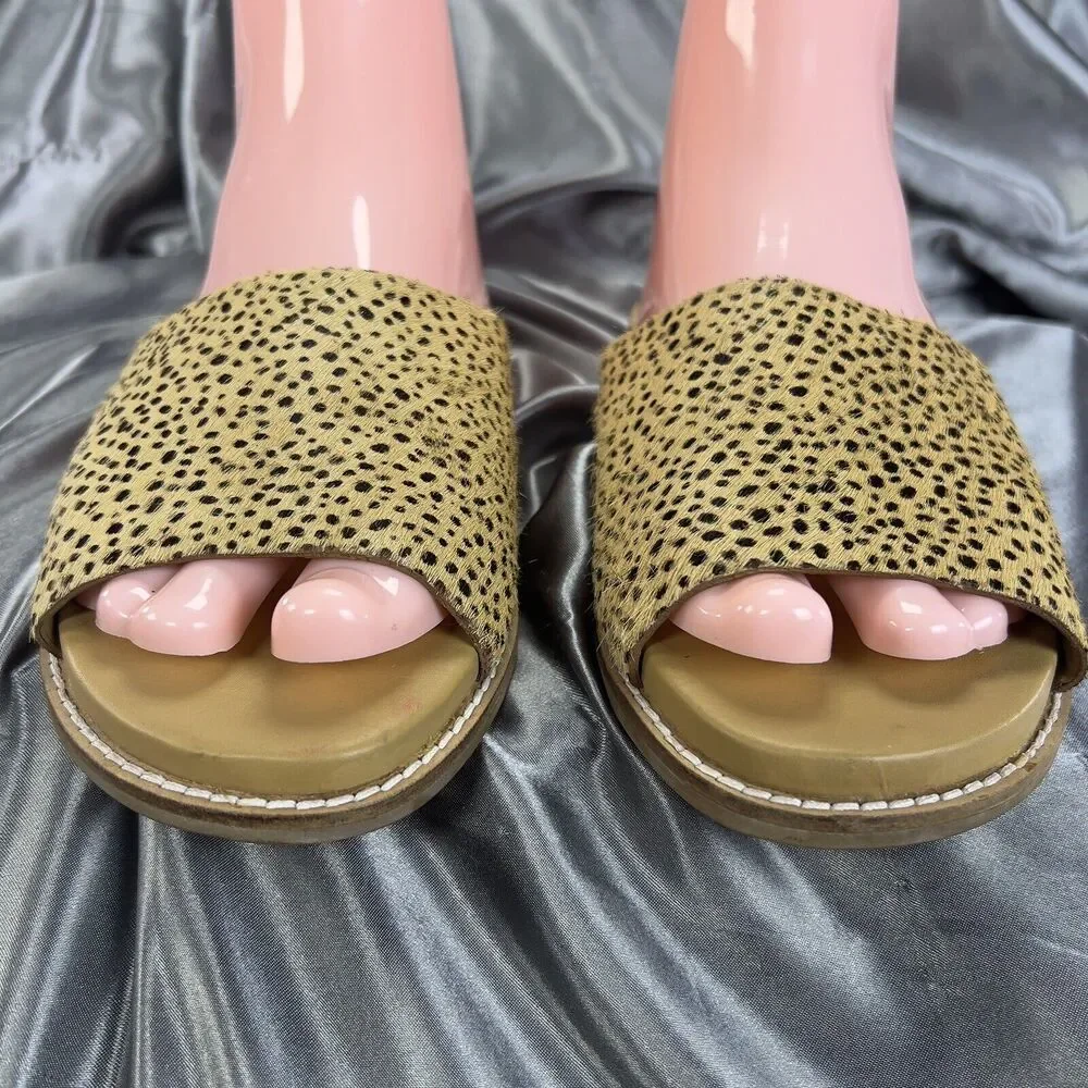 Hush Puppies Lexi Slide Women’s 8 Cheetah Print‎ Calf Hair Sandals Summer Shoes